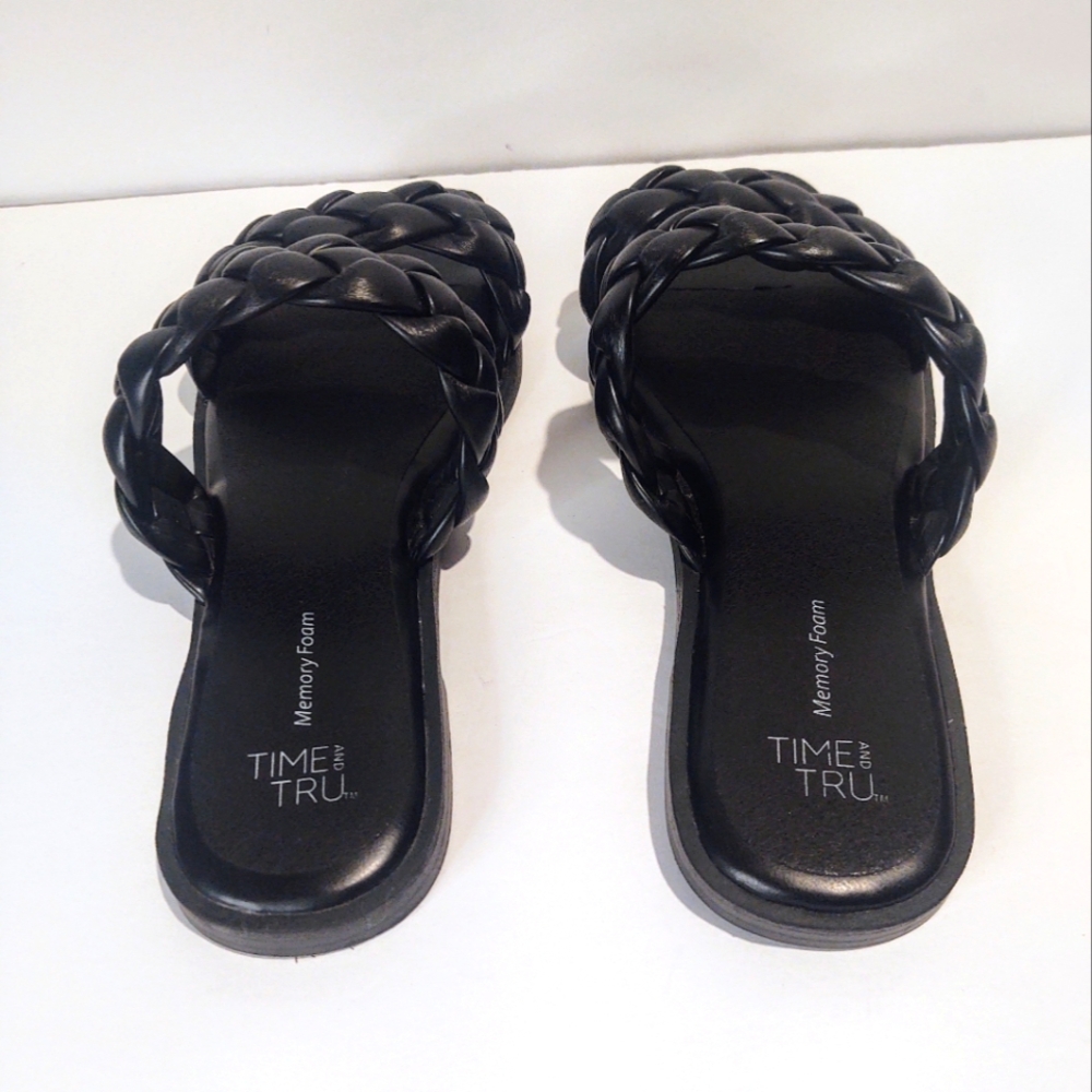 Time & Tru Braided Sandals Sz 8 Black - Picture 4 of 7